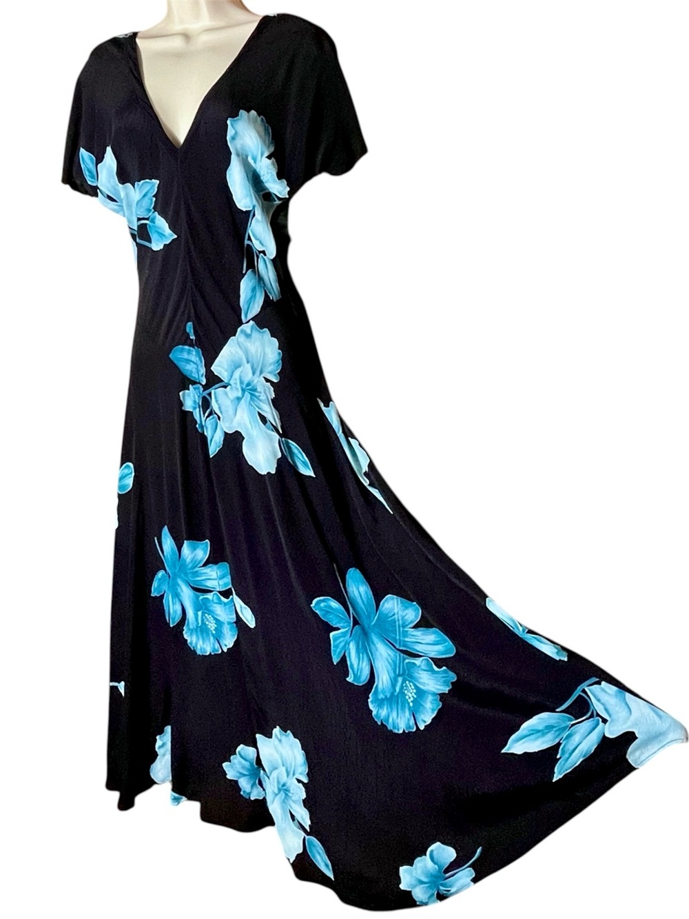 Vintage Whimsygoth Dark Floral Maxi Dress Starina 90s Grunge Romantic Tropical S
